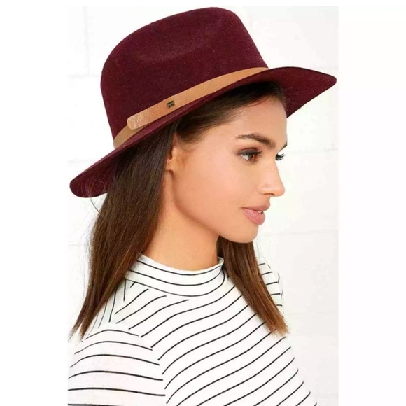 Billabong Fedora 100% Wool Hat Better Over Here Burgundy Faux Leather One Size - Picture 1 of 14